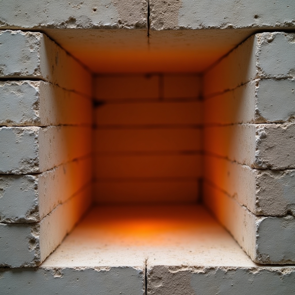 Detalle de ladrillo refractario en la construcción del horno