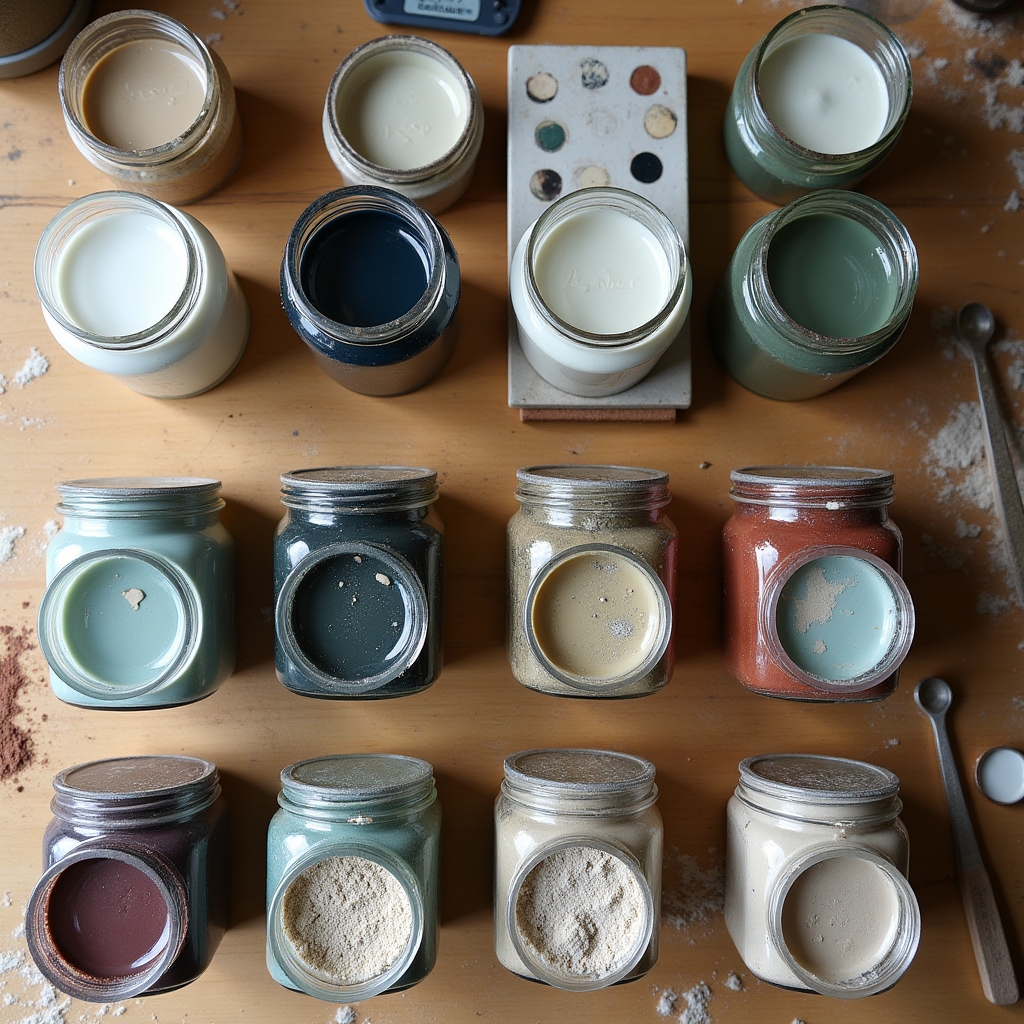 Botes de esmaltes preparados para cerámica raku con etiquetas