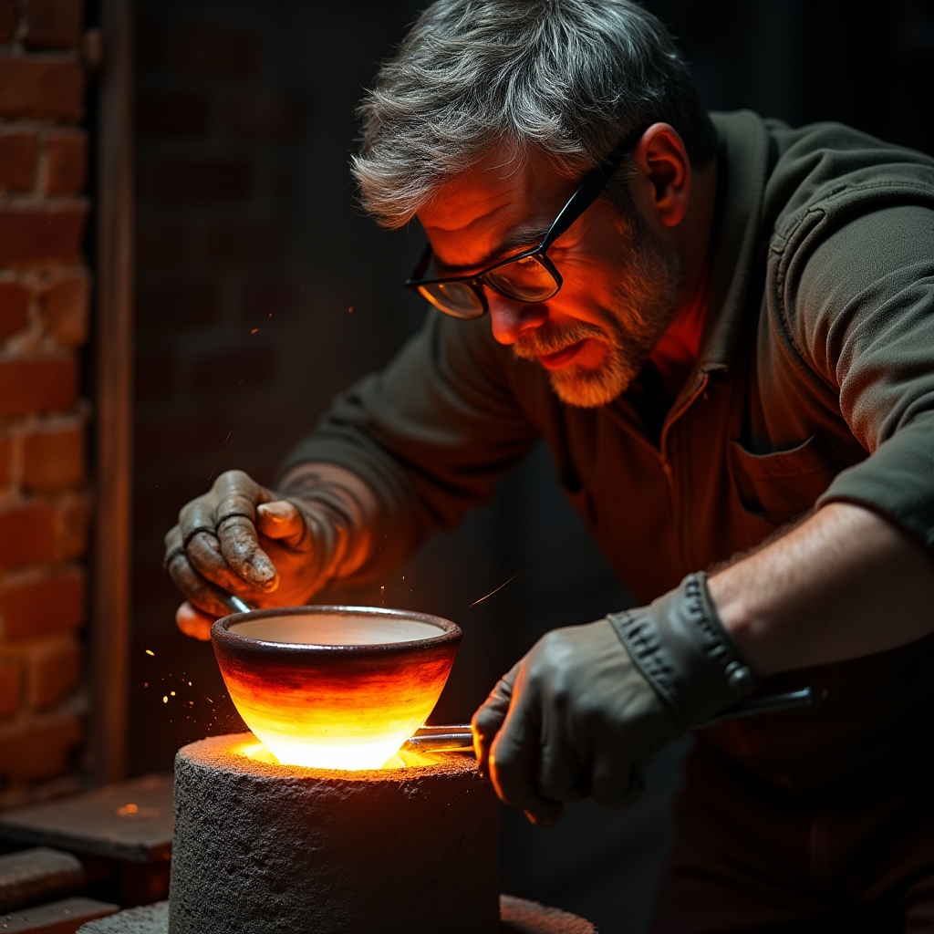 Extracción de pieza cerámica raku del horno con pinzas